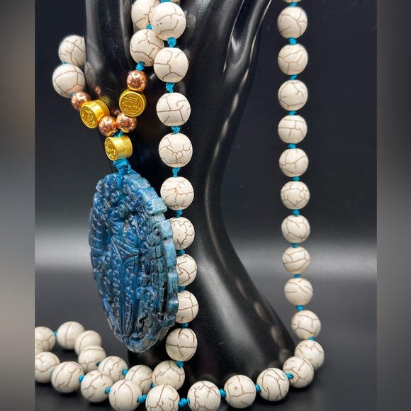 ANTIQUE JADE CHAN LOONG ( 蝉 龙 ) + CALCITE NATURAL STONE NECKLACE one size - Picture 4 of 11